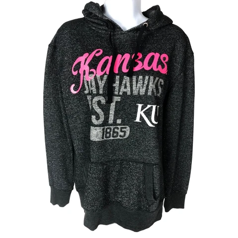 Kansas Jayhawks Women's Hoodie Size L Dark Gray Pink "Kansas" KU Cover