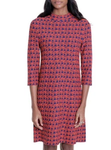 Issa London Knitted Short Geometric Sailboat Shift Dress Sz Medium Orange Red - Picture 1 of 7