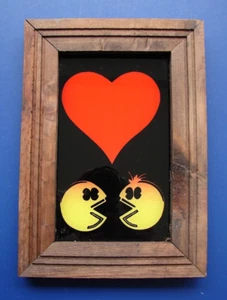 1980 Carnival Prize Mirror Fair Glass Framed Pacman Miss Pacman Love Valentine - Picture 1 of 10