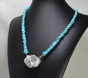 COLLANA ARGENTO SCAGLIE TURCHESE NATURALE PERLE BAROCCA -AGLN 0132 - - Foto 1 di 3
