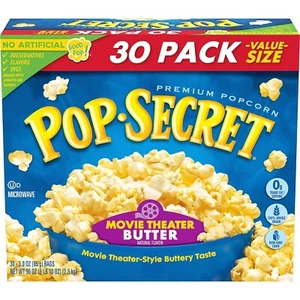 Pop Secret Microwave Popcorn Movie Theater Butter Flavor 3 Oz Sharing Bags 30 Ct - Picture 1 of 3