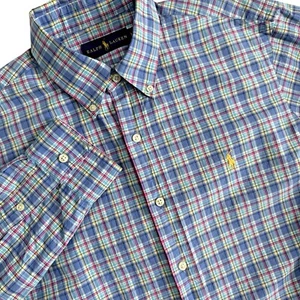 Ralph Lauren camicia abbottonata uomo M blu rosa giallo quadri preppy leggera - Foto 1 di 7
