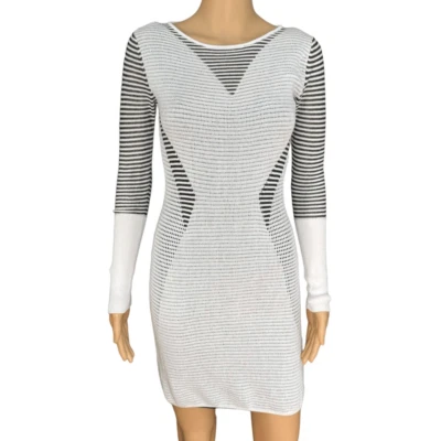 Rachel Rachel Roy White Black Long-Sleeve Striped Sweater Dress XS - Image 1 of 4