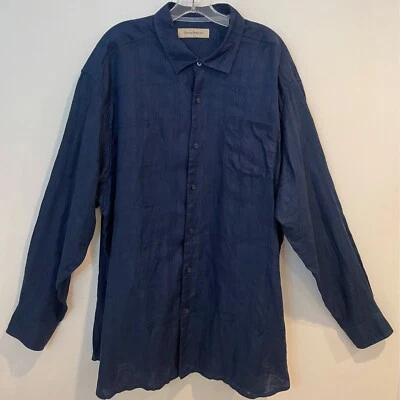 Camisa Tommy Bahama Para Hombres Talla XXL LS Texturizada 100% Lino Abotonada Azul Foto 1 de 4
