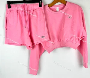Alo Yoga Style Pullover Pink Sweatshirt + Shorts - Picture 1 of 5