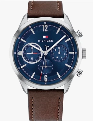 Tommy Hilfiger Multifunction Blue Dial Brown Leather Men’s Watch – 1791940 - Image 1 of 2