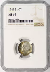 Moneda de diez centavos Roosevelt 1947-S 10c NGC MS66 - Imagen 1 de 4