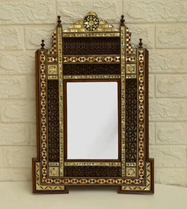 Handmade Wall Hanging Mirror Frame, Moroccan Mashrabiya Wood Mirror Photo Frame - Picture 1 of 7