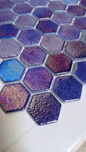 Dark Blue Hexagon Iridescent Glass Mosaic Tile - Picture 1 of 2