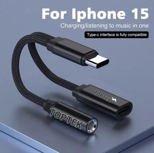 2 in 1 Type-C USB C to 3.5mm AUX Audio Headphone Jack Adapter Charger Cable PD U - Picture 1 of 2