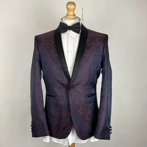 NEXT Blazer Jacket Men's 40S Red Blue Paisley Tuxedo Dinner Skinny Iridescent - Picture 1 of 14