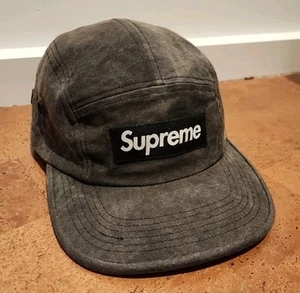 Supreme Box Logo Washed Canvas Denim Camp SS19 cap hat Gray Black White Dad - Picture 1 of 10