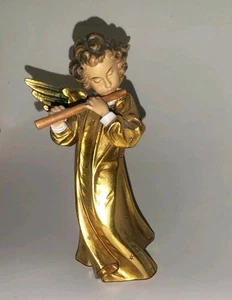 🪈🪵🪓Vtg 8” Anri Hand Carved Hand Painted Angel Playing Instrument Figurine🪈🪵 - Picture 1 of 11