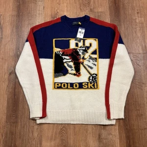NWT Polo Ralph Lauren Ski Wool Sweater Crewneck Mens Medium 92 Knit Color Block - Picture 1 of 5