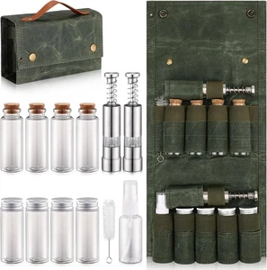 TOBWOLF Portable Spice Bag for Travel, Camping Kit with 8 Jars, 2 Green  - Picture 1 of 8