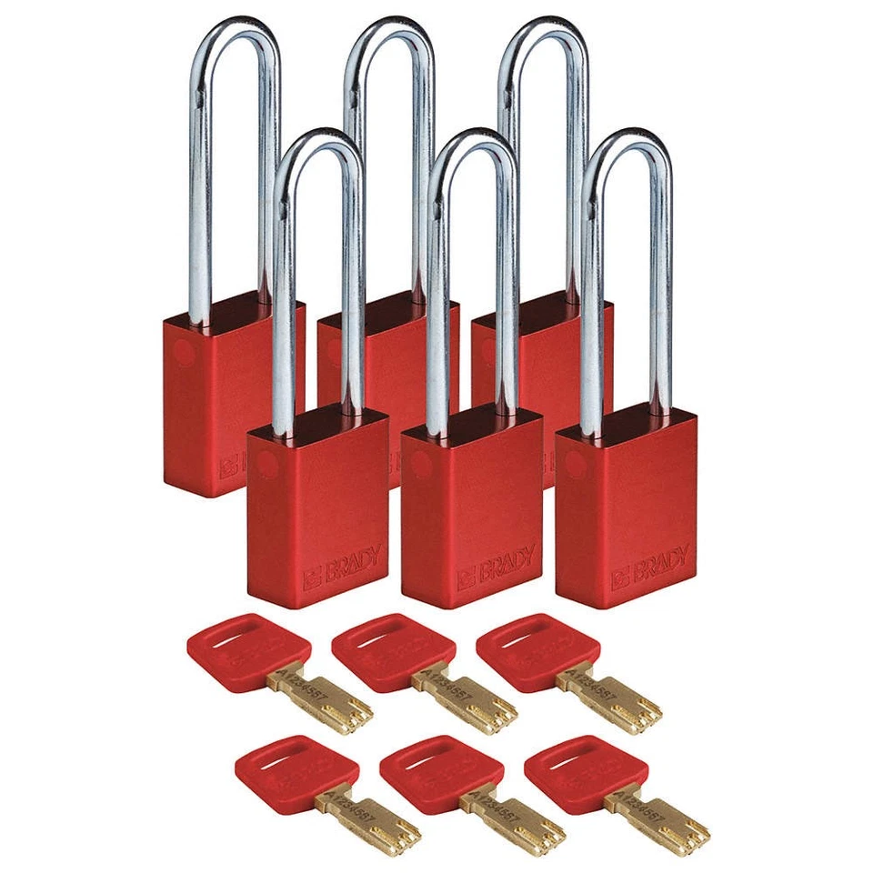 BRADY ALU-RED-76ST-KA6PK Lockout Padlock,Red,1-13/16" H Body,PK6 55JZ14 - Image 1 of 1