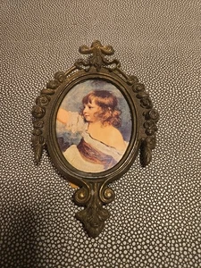 De colección Italia Enmarcado Metal Galería Pared Niño Niña Arte Olla Metal Latón Dorado - Imagen 1 de 9