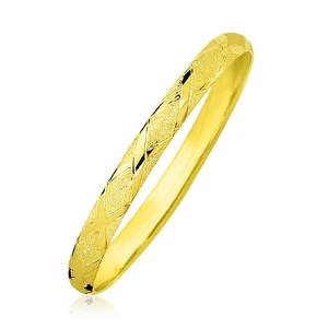10k Yellow Gold Slender Diamond Pattern Textured Bangle (6.00 mm) - Picture 1 of 2