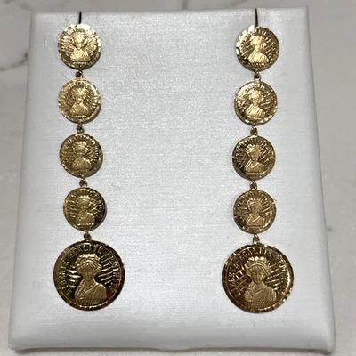 Authentic Signed Anissa Kermiche Louise d’Or Coins 18k Gold Dangle Earrings 8.3g - Image 1 of 4