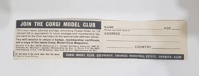 Corgi Toys Original Early 'Corgi Club Leaflet', - Superb Nr Mint Condition. - Image 1 of 2