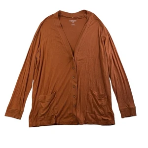 Cárdigan Torrid Plus 2 2X tejido acanalado súper suave salón naranja botón a presión delantero - Imagen 1 de 12