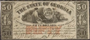 1864 April 6th - The State of Georgia - Milledgeville - $50 Note - SN#6363 - Picture 1 of 3
