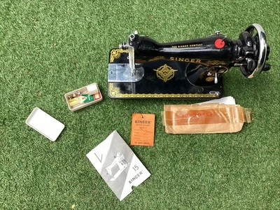 Vintage Singer Manual Sewing Machine Model 15 NL-J Eagle logo with accessories - Image 1 of 4