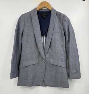 J.Crew Blazer Jacket Size 00 Gray Blue Classic One Button Career Office - Picture 1 of 11
