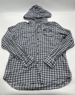 Camisa Express con capucha abotonada para hombre L logotipo a cuadros bordado. #36769 Foto 1 de 4