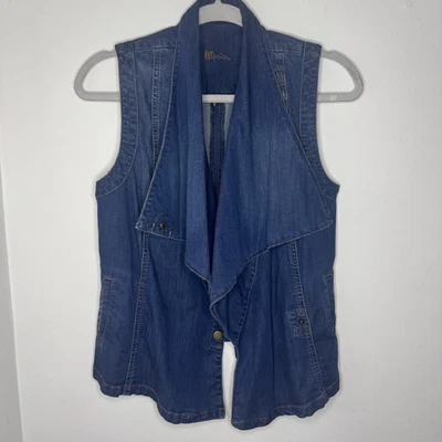 Kut from the Kloth Vest Womens S Blue Denim Stretch Snap Asymmetric Drape Jean  - Image 1 of 4