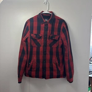 Harley Davidson rot & schwarz karierte Fleece gefütterte Jacke mit Knopfleiste - Bild 1 von 11