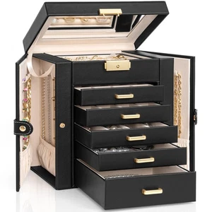 Large 6-Tier Jewelry Box Lockable Leather Jewelry Storage Case with 5 Drawers... - Bild 1 von 8