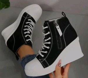 Mujer Plataforma Gruesa Bombas Cuña Lona Zapatos Entrenadores Tenis Talla 7.5 - Imagen 1 de 7
