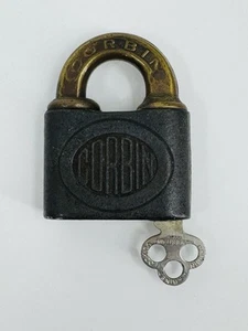 Antique CORBIN Brass Padlock with Key Tested & Working - Picture 1 of 7