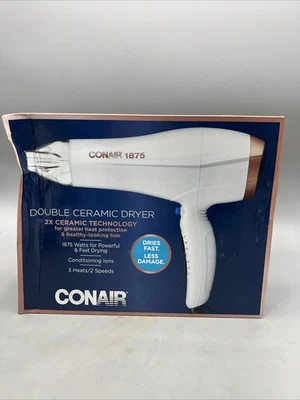 Secador de pelo Conair doble cerámica 1875 acondicionador iónico blanco/oro rosa Foto 1 de 4