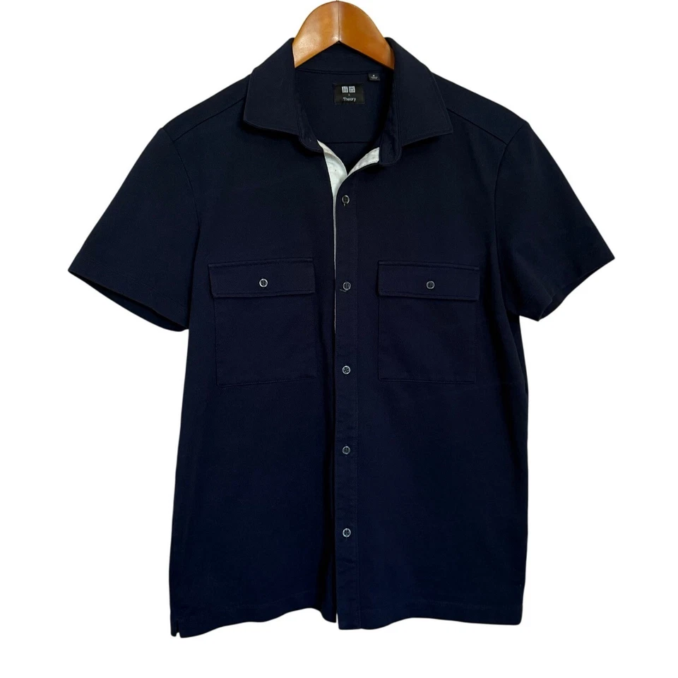 Uniqlo x Theory Button Up Shirt Men Med Navy Blue Preppy Office Work Minimalist - Image 1 of 4