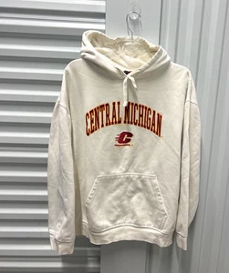 Central Michigan Hoodie Mens L/XL WhiteLogo Pullover Sweatshirt Flaw - Picture 1 of 6