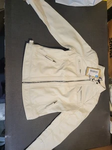 Giacca da corsa in pelle da donna stile vintage bianco sporco | M - Foto 1 di 14