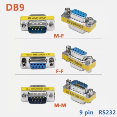 DB9 Gender Changer 9 pins Female to Female F-M/ M-M Serial RS232 Adapter Coupler - Image 1 of 4