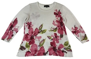 JONES NEW YORK Tunic Sweater womens Sz S White Floral 3/4 Sleeve Rayon Blend - Picture 1 of 11