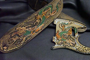 leather guitar Telecaster and  strap custom  4" Dragons breath dark new design  - Bild 1 von 12