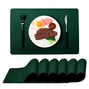 Dark Green Place Mats Indoor Set of 6 Washable Wipeable Table Placemats Water... - Picture 1 of 7
