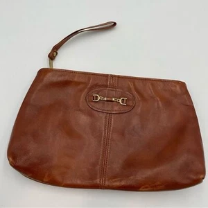 Vintage Bag Brown Leather-Look Decorative Buckle Retro Inner Pocket Zip-Up Lined - Picture 1 of 13