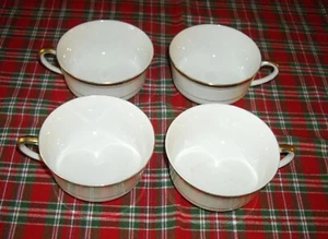 Vintage Pope Gosser White w/ Gold Stripes Teacups ~ Set of 4 ~ - Picture 1 of 10