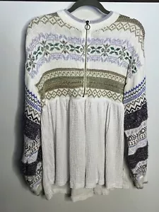 Free People Sweater Tunic Top Womens M Fair isle Ballon Sleeve Relaxed Bohemian - Picture 1 of 12