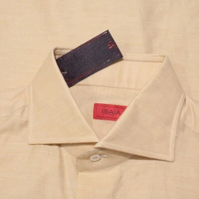Camisa de vestir Isaia nueva con etiquetas talla 40 15,75 en mezcla de algodón y seda amarilla hecha en Italia Foto 1 de 4