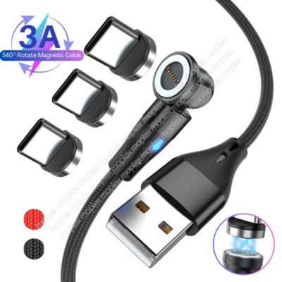 3 PACK Magnetic Phone Charger Type C Cable 540°Rotate For Samsung Galaxy S22 S21 - Image 1 of 4