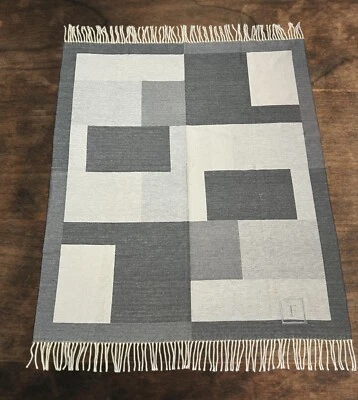 Pottery Barn Grey/White Wool Blend Throw “F” Monogram Fringed Edges 50”x60” - Image 1 of 4