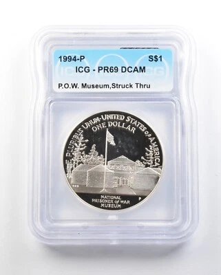 ERROR 1994-P POW Museum Commemorative Silver $1 Struck Thru PR69 DCAM ICG *0594 - Image 1 of 3