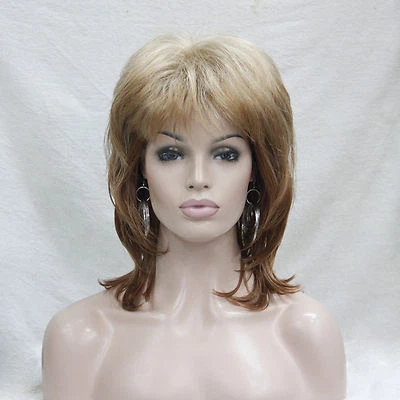 Fashion Charming Fluffy Layer Blonde Mix Medium Length Wavy Women's Full Wig - Image 1 of 4